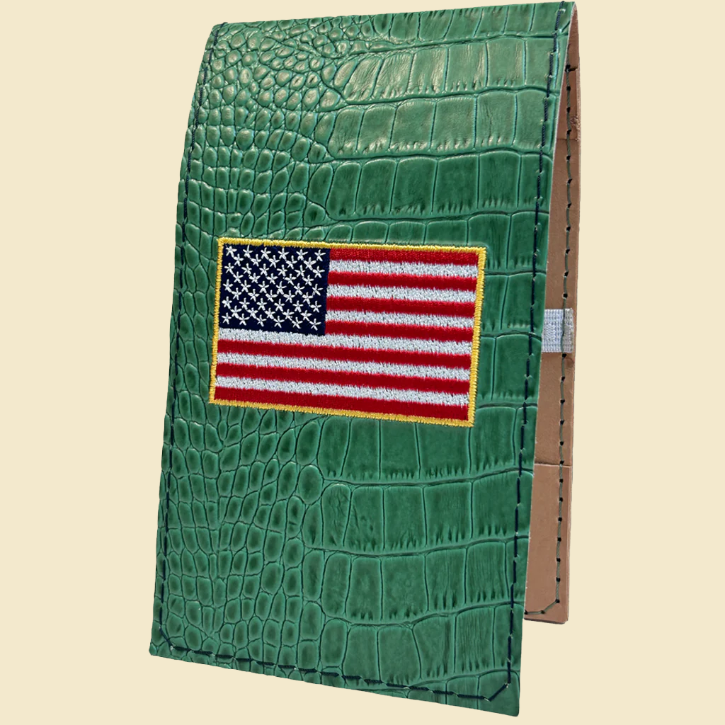 Green Croco Print Duffer American Flag Yardage Book/Scorecard Cover