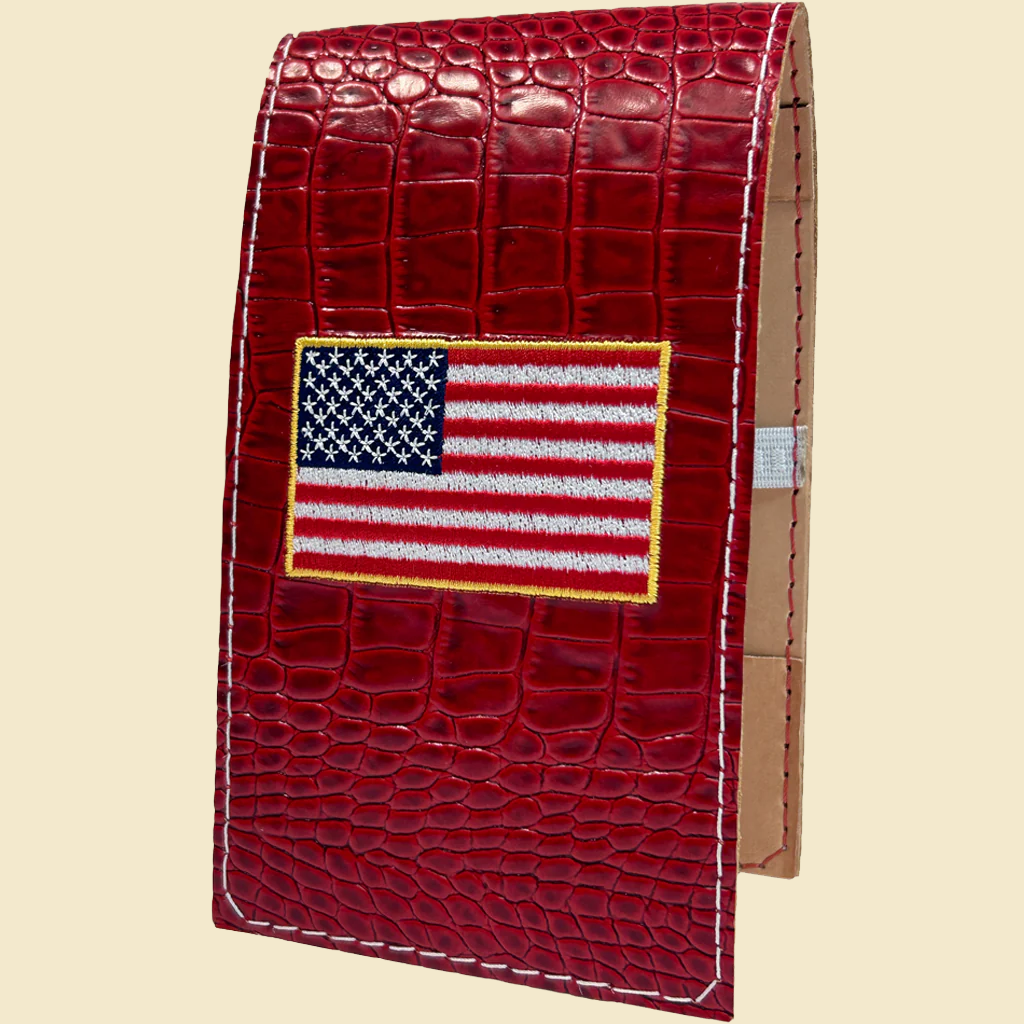 Red Croco Print Duffer American Flag Yardage Book/Scorecard Cover TIN