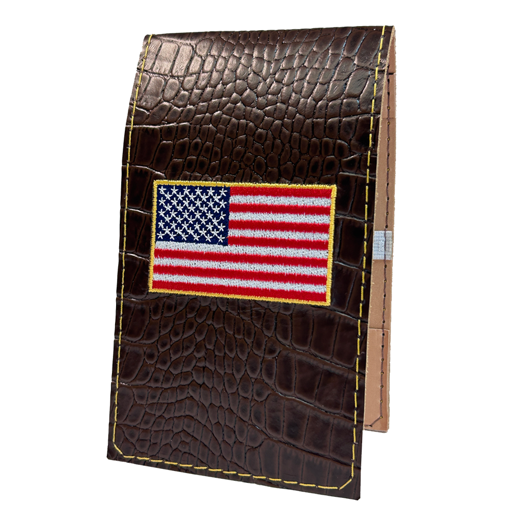 Brown Croco Print Duffer American Flag Yardage Book/Scorecard Cover