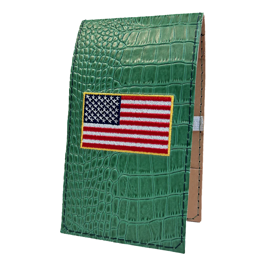 Green Croco Print Duffer American Flag Yardage Book/Scorecard Cover