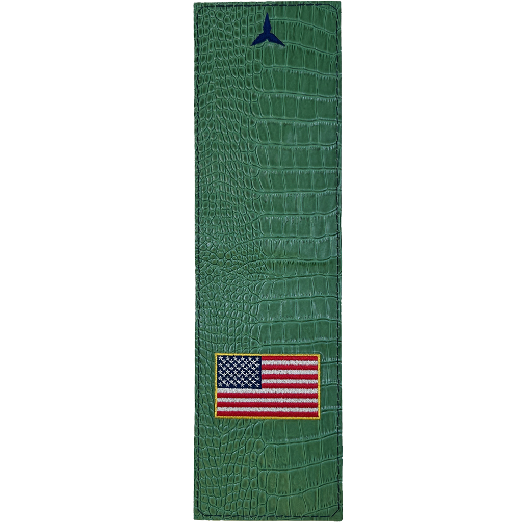 Green Croco Print Duffer American Flag Yardage Book/Scorecard Cover