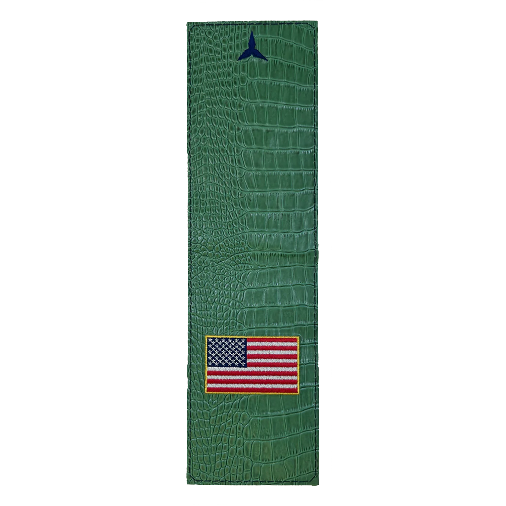 Green Croco Print Duffer American Flag Yardage Book/Scorecard Cover