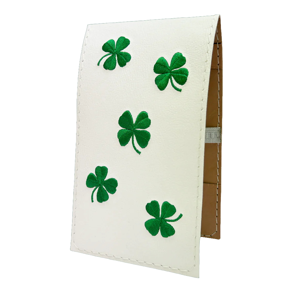 White Hacker Dancing Clover Yardage Book/Scorecard Cover – TIN Box