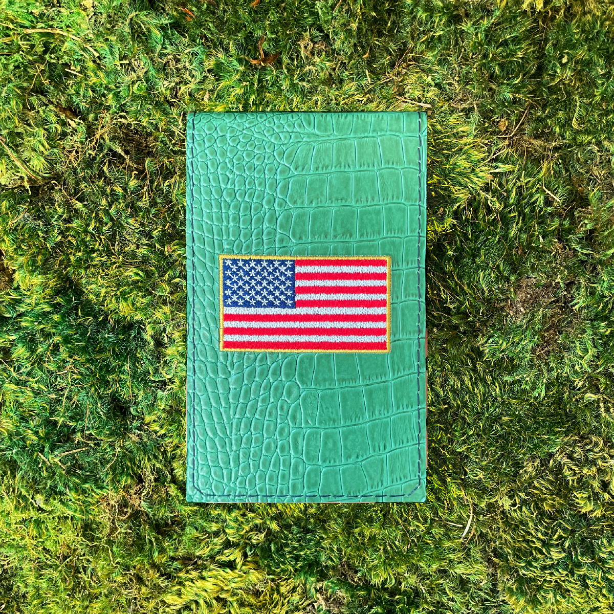 Green Croco Print Duffer American Flag Yardage Book/Scorecard Cover