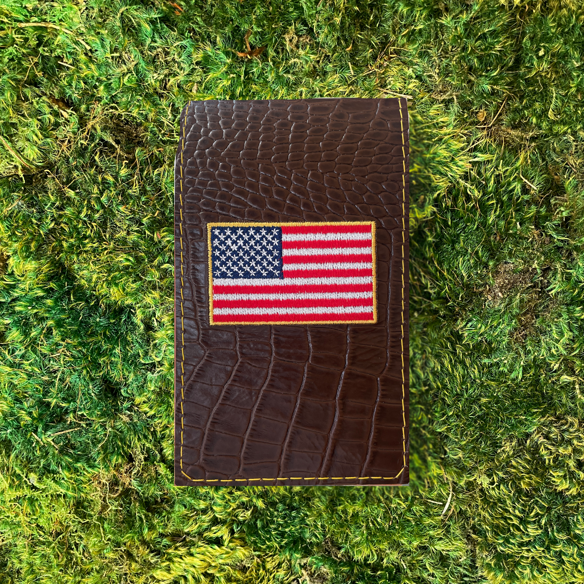 Brown Croco Print Duffer American Flag Yardage Book/Scorecard Cover